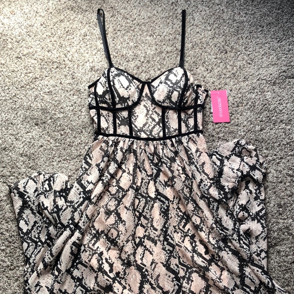 Snakeskin Print Corset Maxi Dress